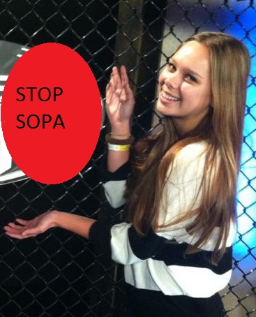Julia with Stop Sopa sign