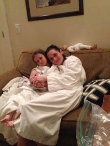 Maria and Eva cuddled up