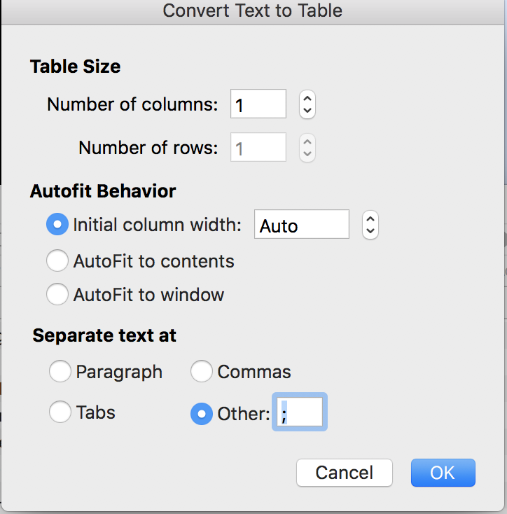 Converting from text to table