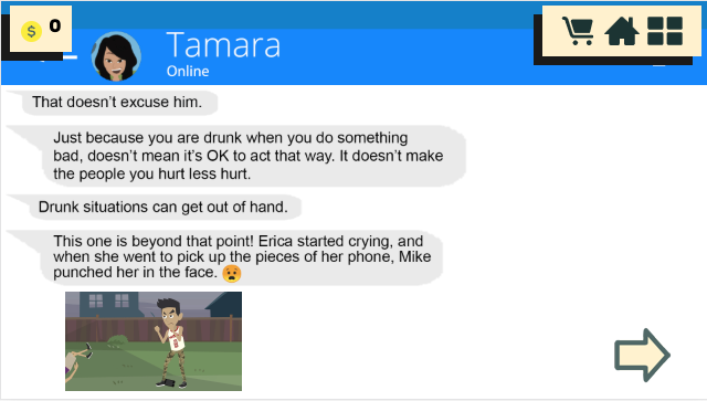 Texting about dating violence in Crossroads game